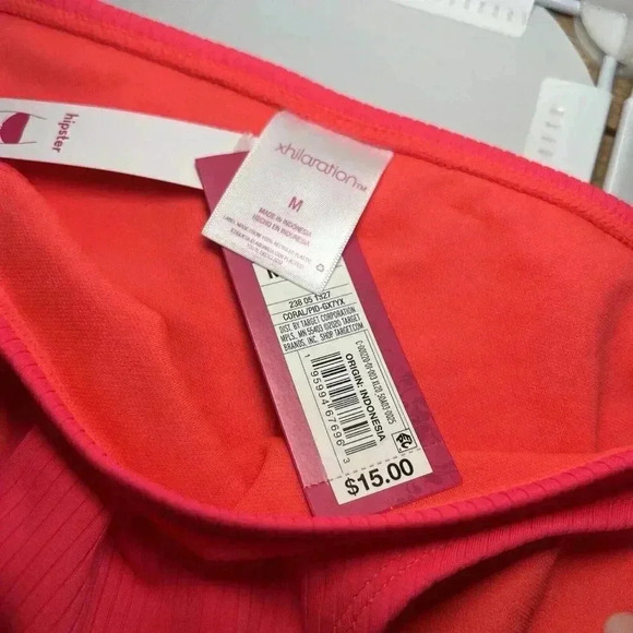 Xhilaration CORAL PINK Juniors' Ribbed String Bikini Bottom, Size Medium - Picture 4 of 4